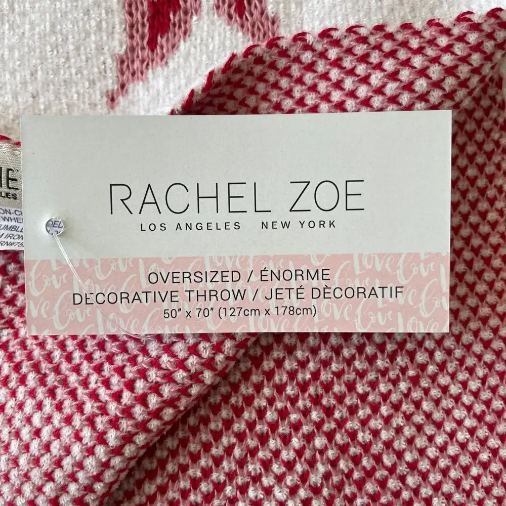 Rachel Zoe BOWS Oversized Throw Blanket 50x70 Red & White NEW